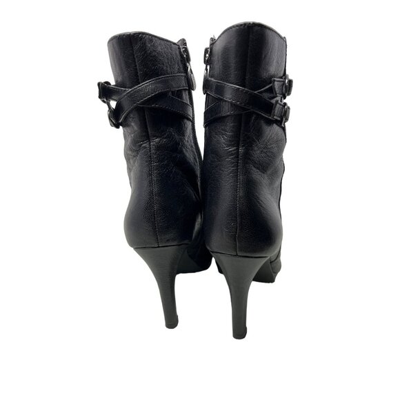 Tahari Boots Size 6 Goodwin Leather Ankle Stiletto Heel Zip Almond Toe Black - Picture 4 of 8